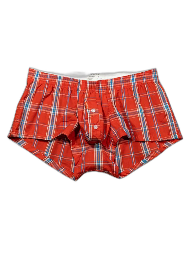 Men's Classic Plaid Cotton Trunks With Button Fly