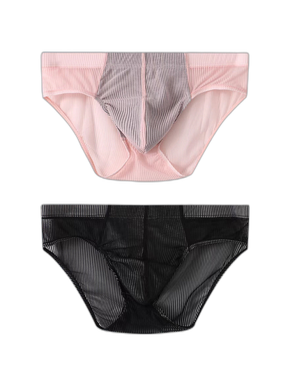 2 Pack Men’s Striped Separate Pouch Thin Briefs