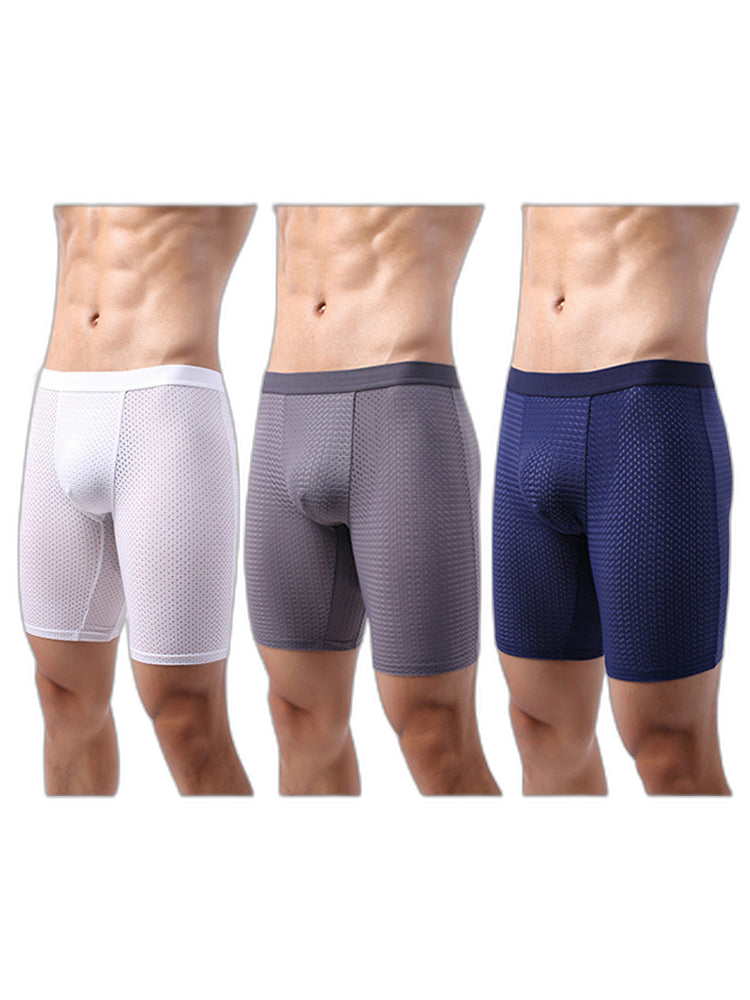 3 Pack Men’s Anti-chafing Mesh Long Boxer Briefs