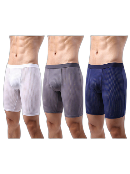 3 Pack Men’s Anti-chafing Mesh Long Boxer Briefs