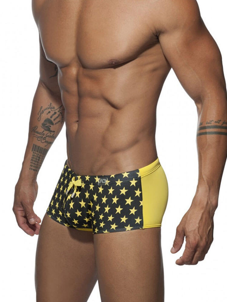 Men's Star Pattern Color-Block Swim Trunks