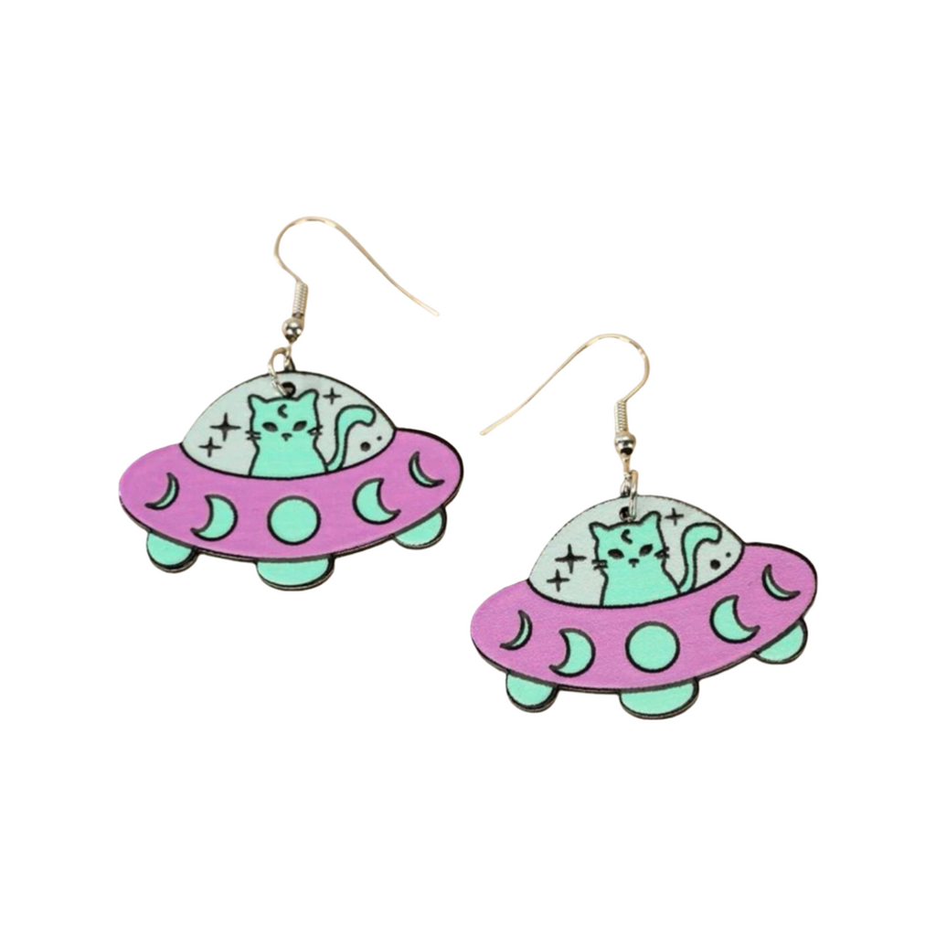 Cat UFO Drop Earrings