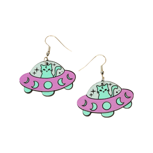 Cat UFO Drop Earrings