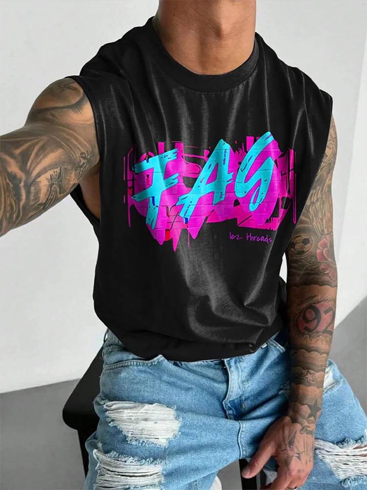 Men's Casual FAG Letter Print Wide Shoulder Vest