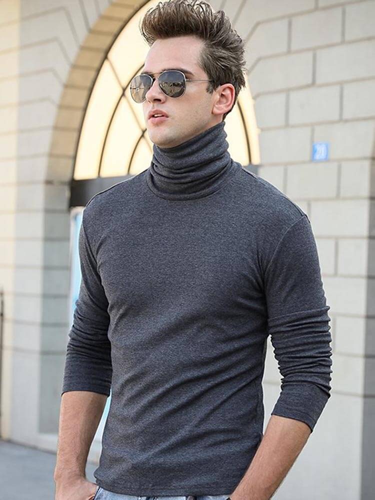 Men's Elastic Slim High Collar Solid Bottoming Shirt