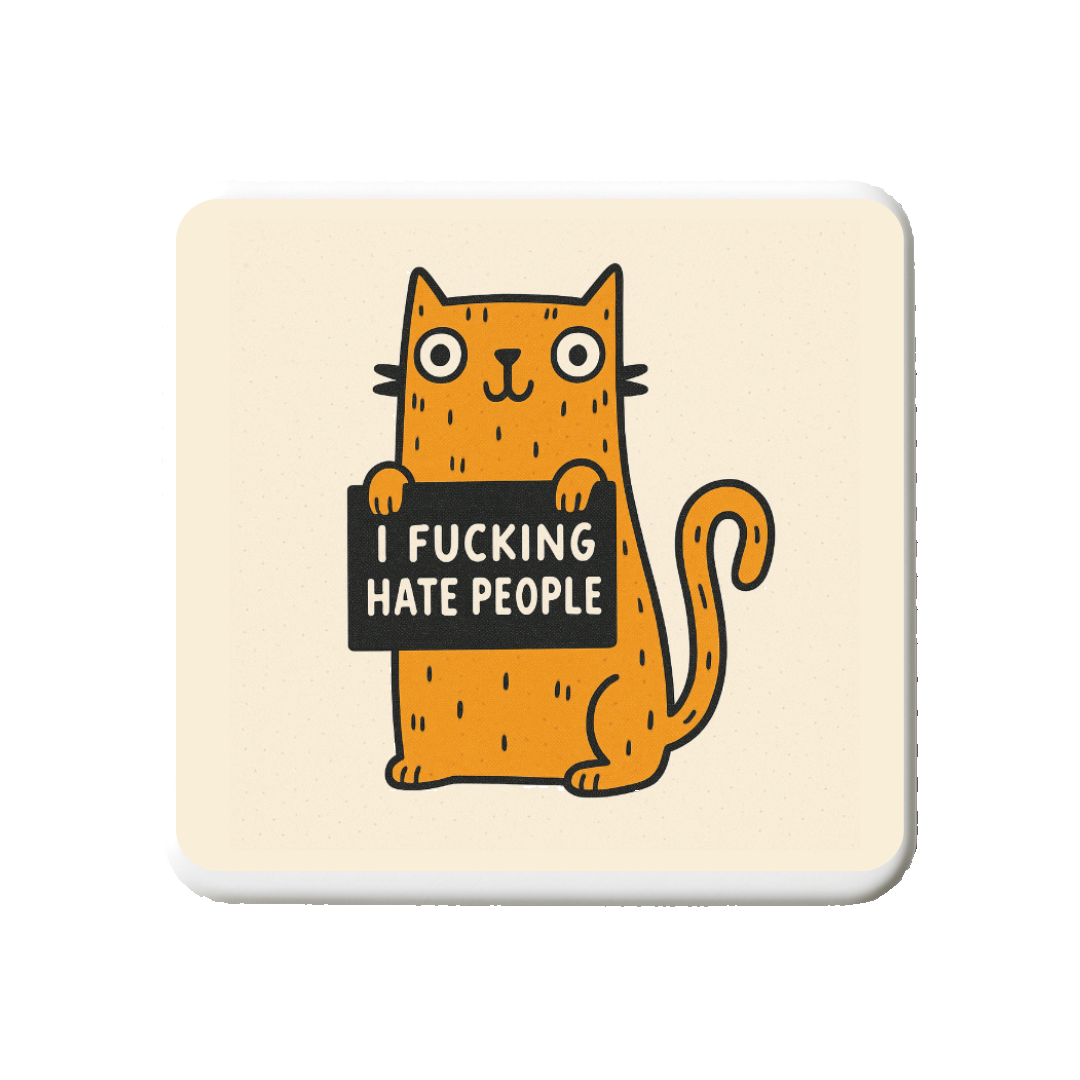 I Fucking Hate people (Cat)  | Mischievous Magnet | 5cm x 5cm image 0