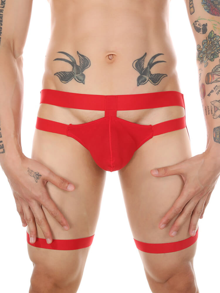 Men's Sexy Cut-Out Leg Straps Bondage Bikini Thong