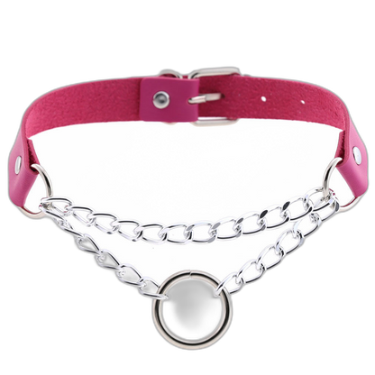 Chained O-Ring Leather Collar / Choker