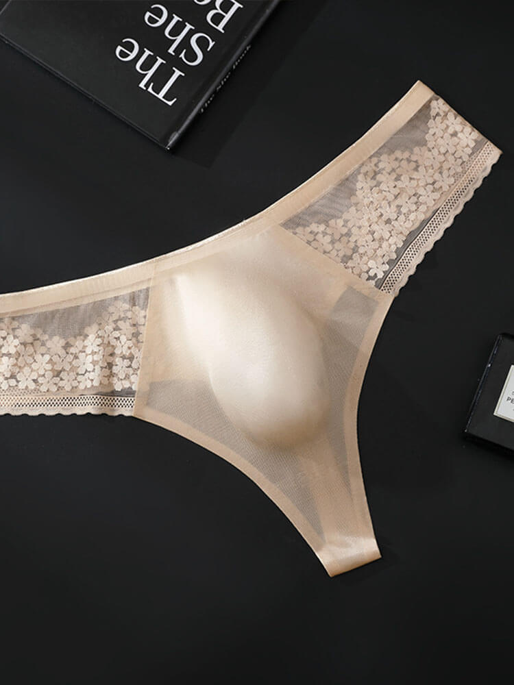 Men's Seamless Lace U-Convex High Elastic Thong