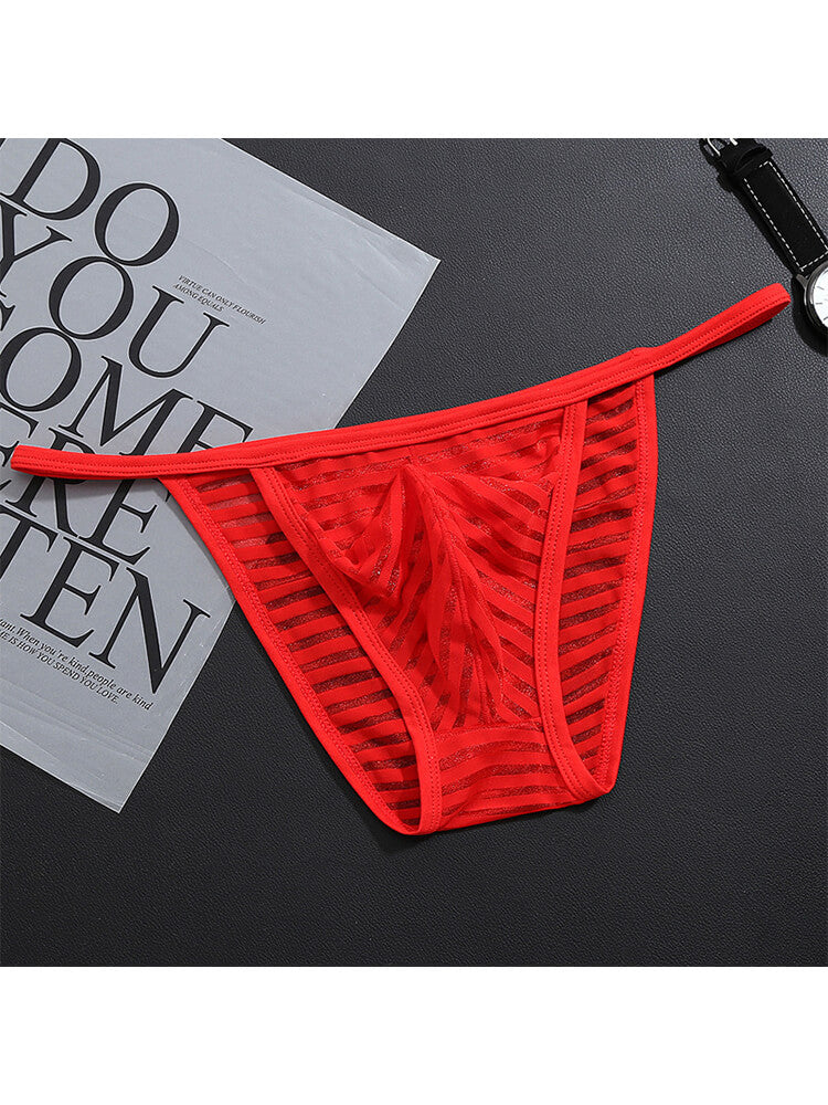 Men's Mesh Striped Transparent Thin Strap Briefs