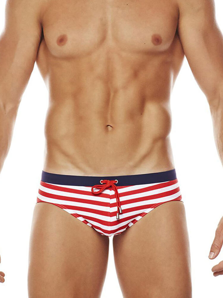 Men's Striped Two-Tone Swim Briefs