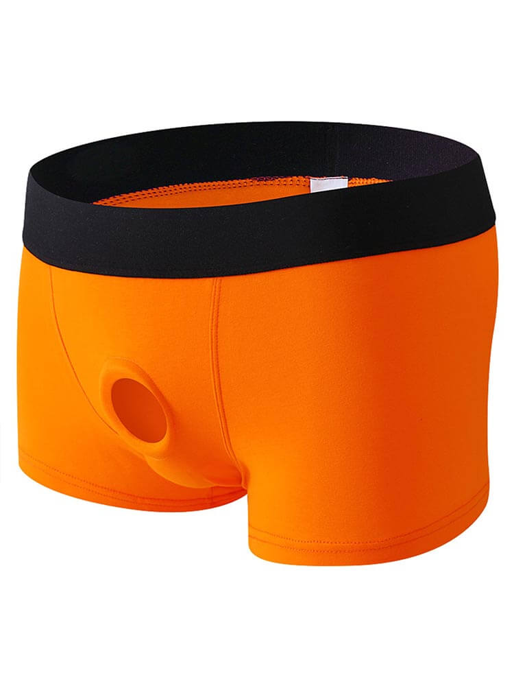 Men's Silicone Ring Solid Color Cotton Trunks