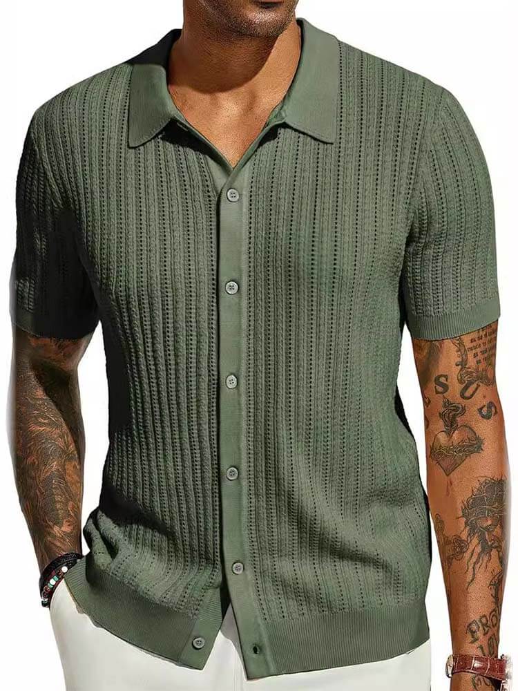 Men's Lapel Solid Color Short Sleeve Knit Shirt