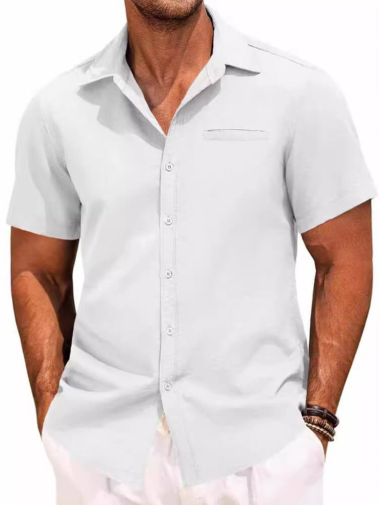 Men's Lapel Solid Color Short-Sleeved Shirt
