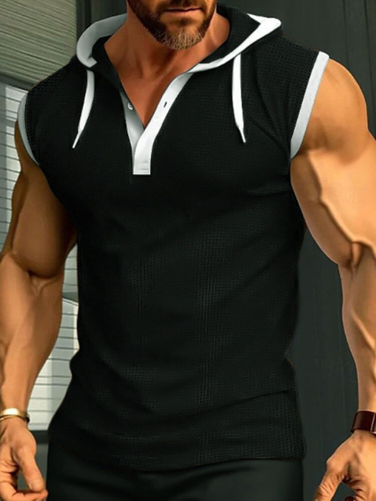 Men's Breathable Solid Color Hooded Muscle Vest