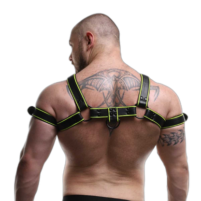 ruff GEAR Leather Bulldog Reflector Harness Black Neon Yellow