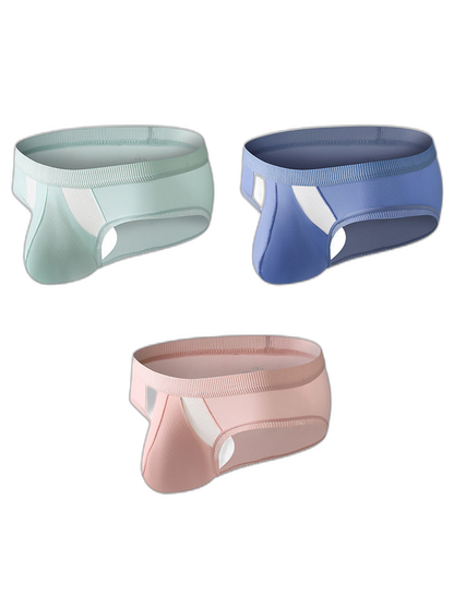 3 Pack Men's Low-Rise Ice Silk High-Stretch U-Convex Large Pouch Briefs