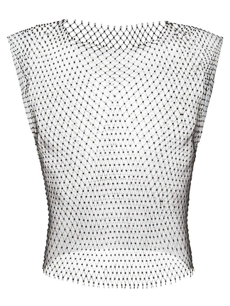 Men's Rhinestone See Through Fishing Net Cutout Nylon Vest