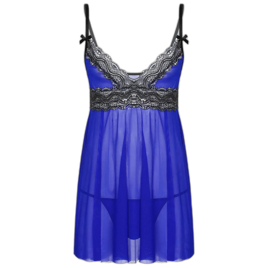 Mesh Floral Lace Sissy Mini Nightgown Set