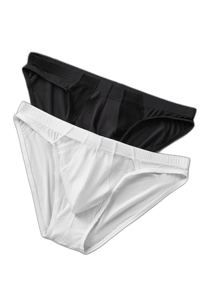 2 Pack Men's Sheer Mesh Low-Rise Sexy Ice Silk Briefs