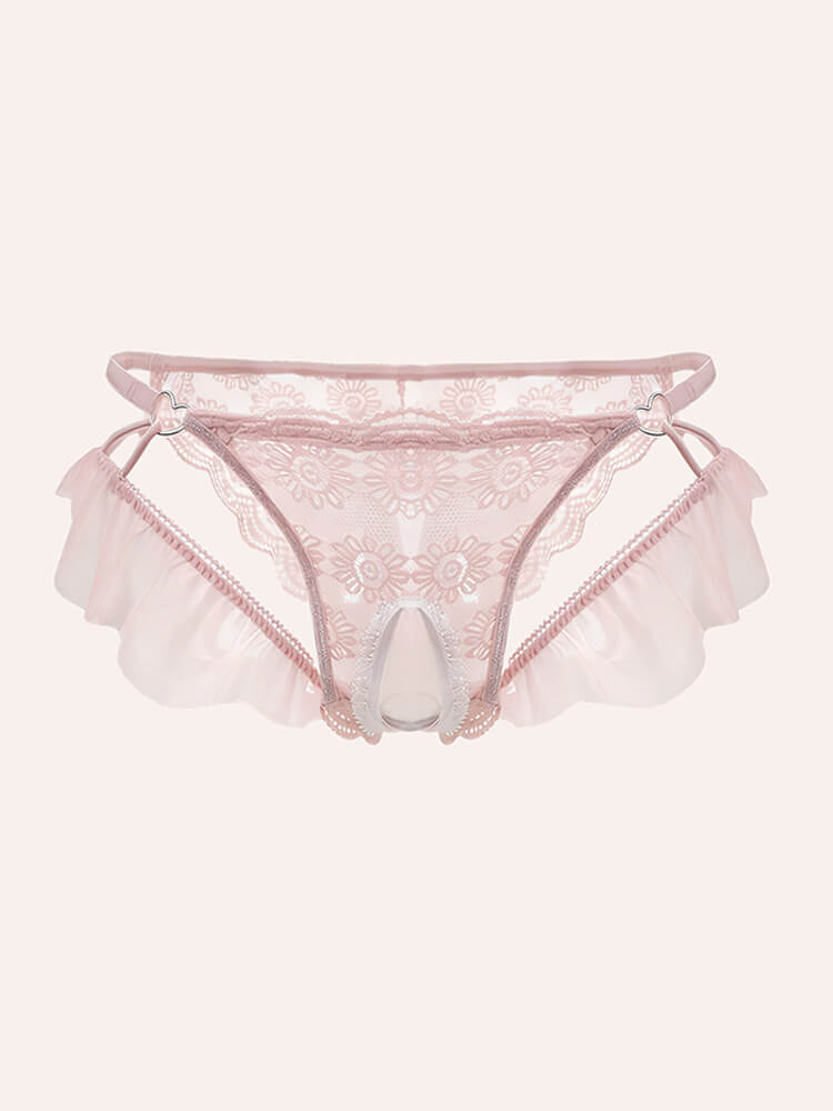 Men's Sexy Soft Lace Trim Hollow Sheer Briefs