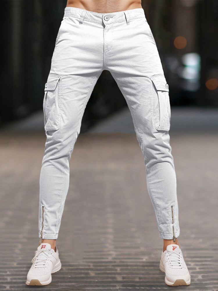 Men's Solid Color Slim Fit Zipper Cotton Pants