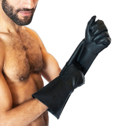 ruff GEAR Leather Gauntlet Motorcycle Gloves Black