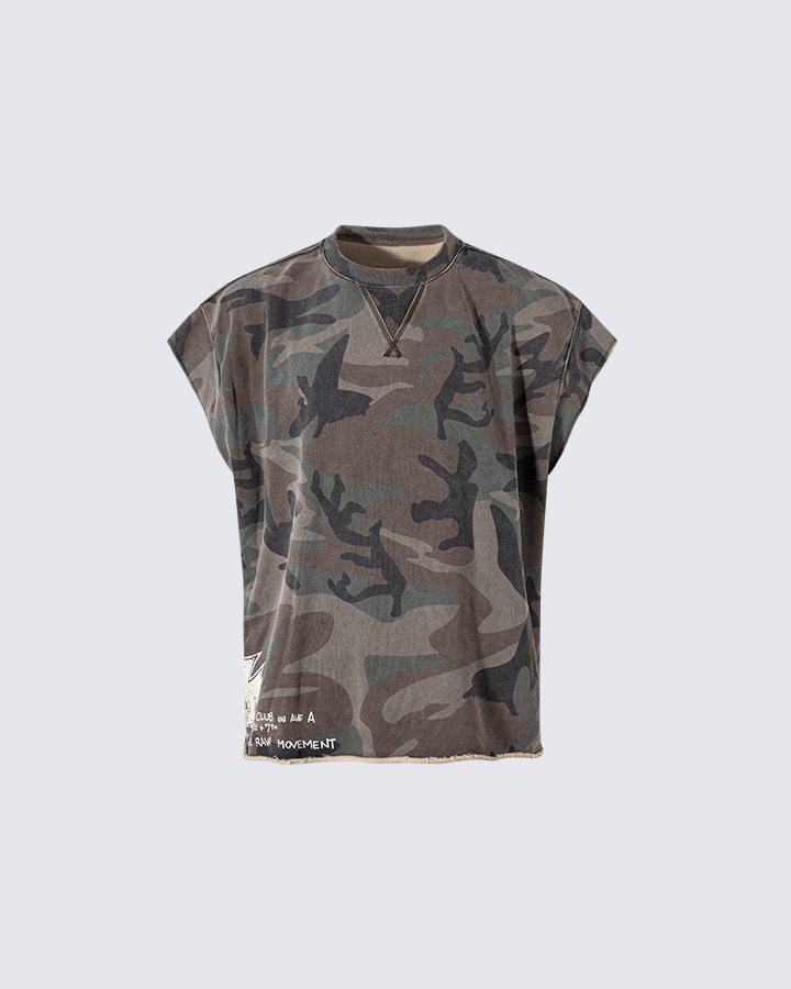 Graffiti Camo Sleeveless Oversized T-Shirt