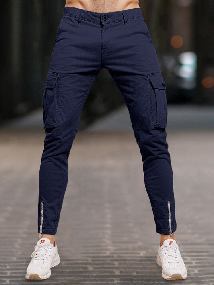 Men's Solid Color Slim Fit Zipper Cotton Pants