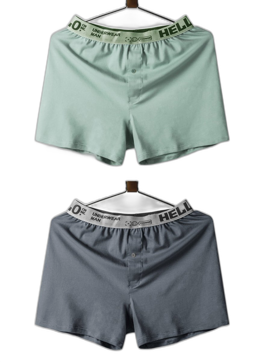2 Pack Men’s Woven Cotton Boxer Shorts With Button Fly