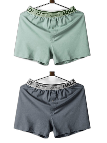 2 Pack Men’s Woven Cotton Boxer Shorts With Button Fly