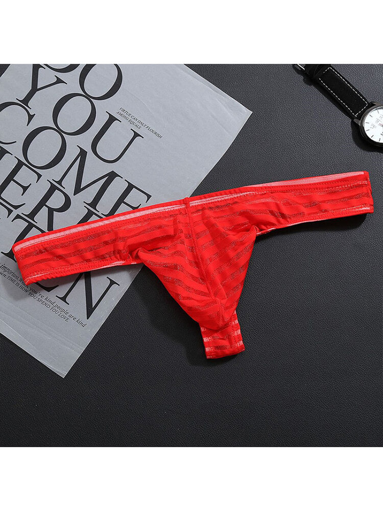 Men's Sexy Thin Mesh Striped Transparent Thong