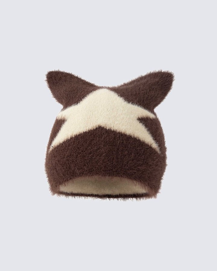 Star Pattern Cat Ears Knit Hat