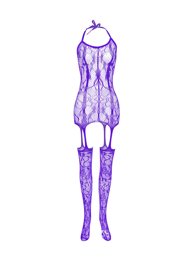 Erotic Open Crotch Jacquard Bodysuit 
