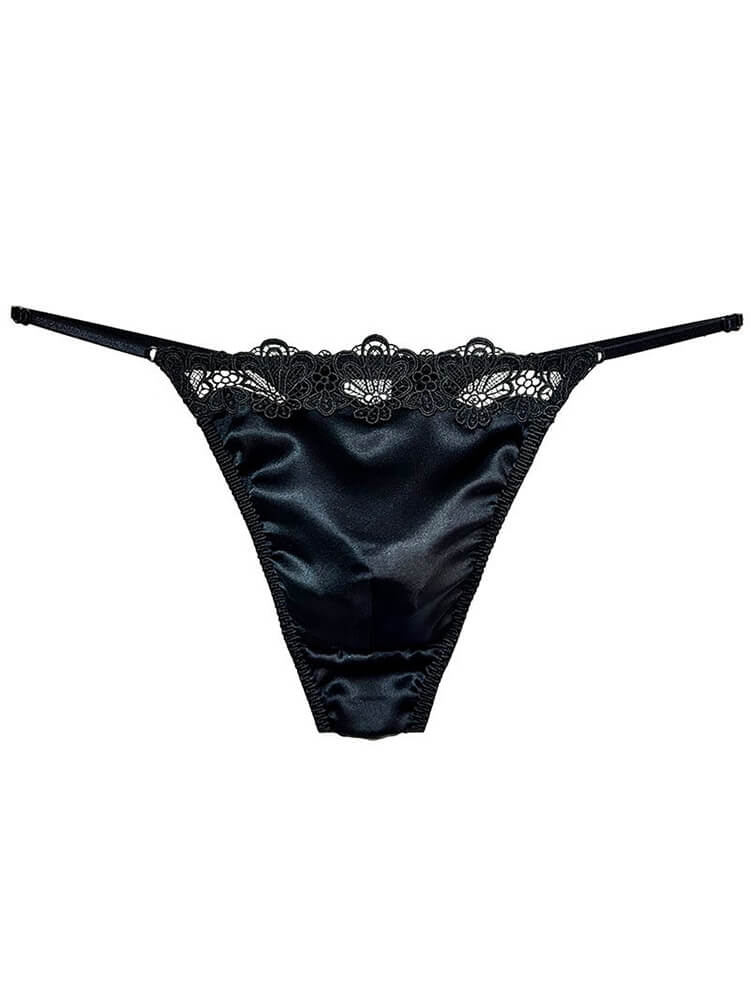 Men's Sexy Thin Strap Embroidered Lace Silk Thong