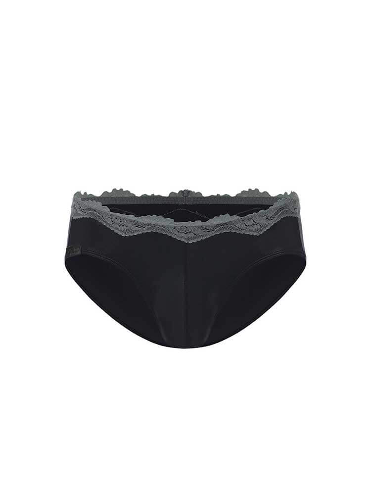 Men's Sexy Lace Trim Faux Leather-Coated Briefs