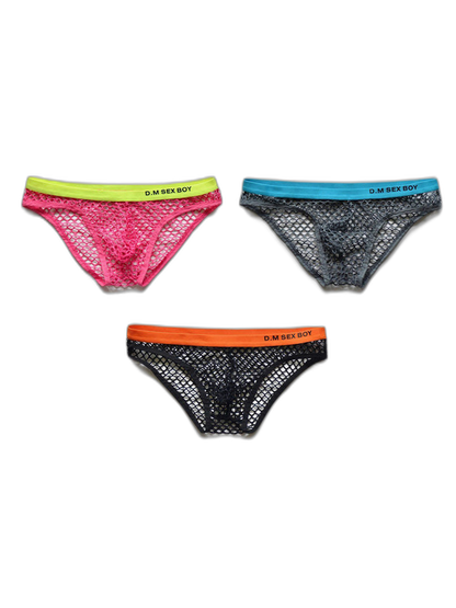 3 Pack Men's Low-Waist Sexy Big Mesh Breathable Transparent Sports Briefs