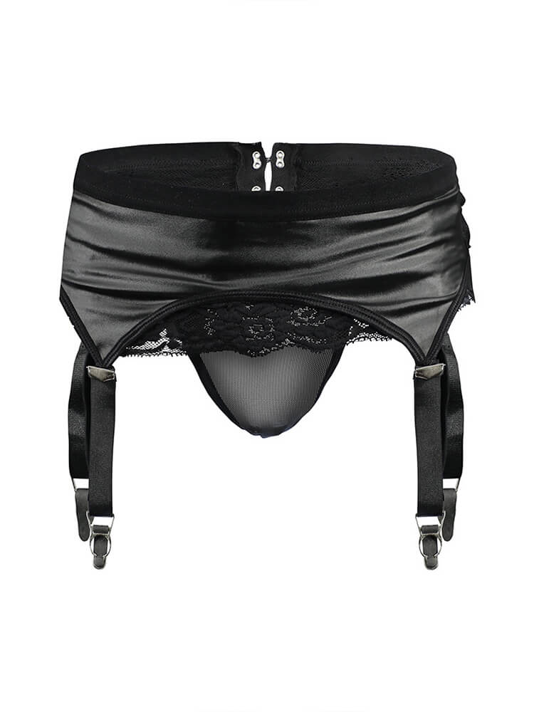 Men's Sexy Lace Faux Leather Waistband Thong