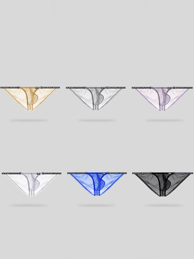 Men's Sexy Ultra-Thin Sheer Ice Silk Letter Belt Thong