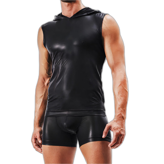 Hooded Leather Vest Set