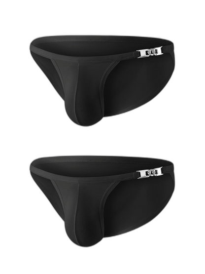 2 Pack Men's U-Shaped Pouch Low-Rise Metal-Clasp Thin Briefs