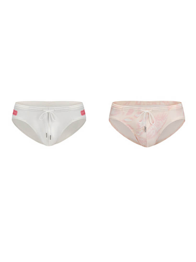 Men's Pink Teeth-Mark and Gunman Print Swim Briefs