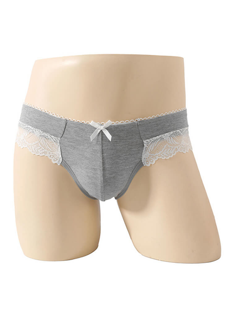 Men's Sexy Lace-Trimmed Bow Breathable Briefs