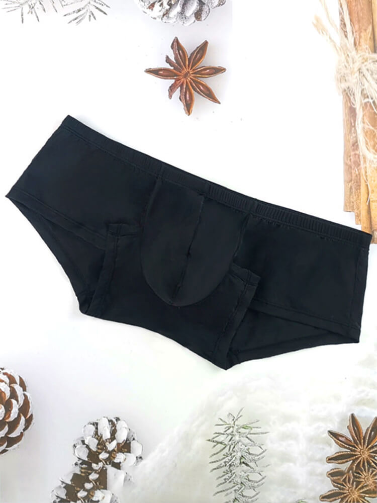Men's Solid Black Breathable Ice-Silk Boxer Briefs
