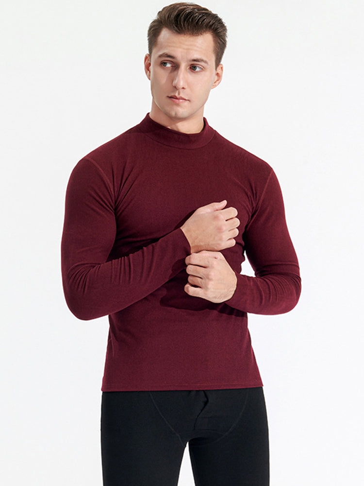 Mid-neck Men's Fleece Warm Bottoming Top T-shirt