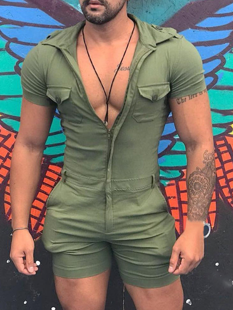 Men's Short Sleeve Jumpsuit - Green