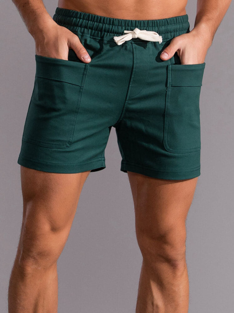 Men's Solid Color Large Pocket Casual Shorts