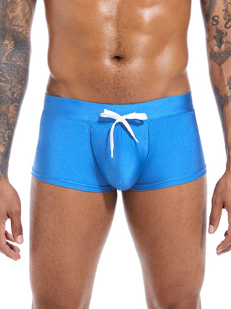 Men's Solid Color Drawstring U-Pouch Swim Trunks