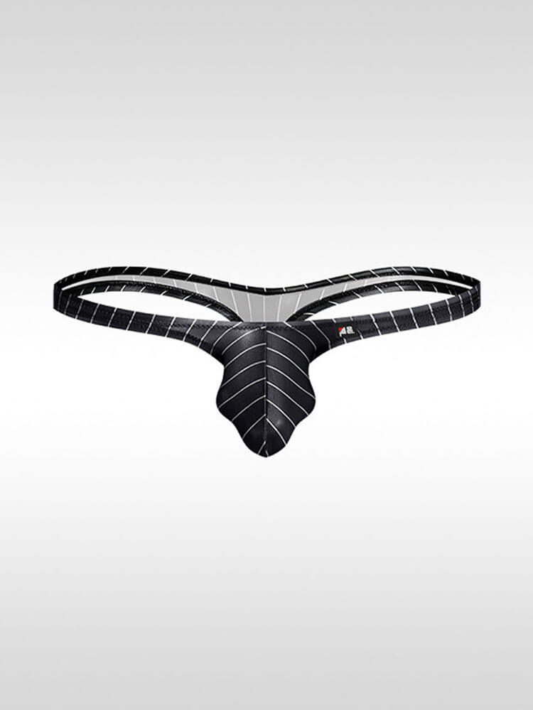 Men's Sexy Pinstriped Thin Bodysuit and Briefs