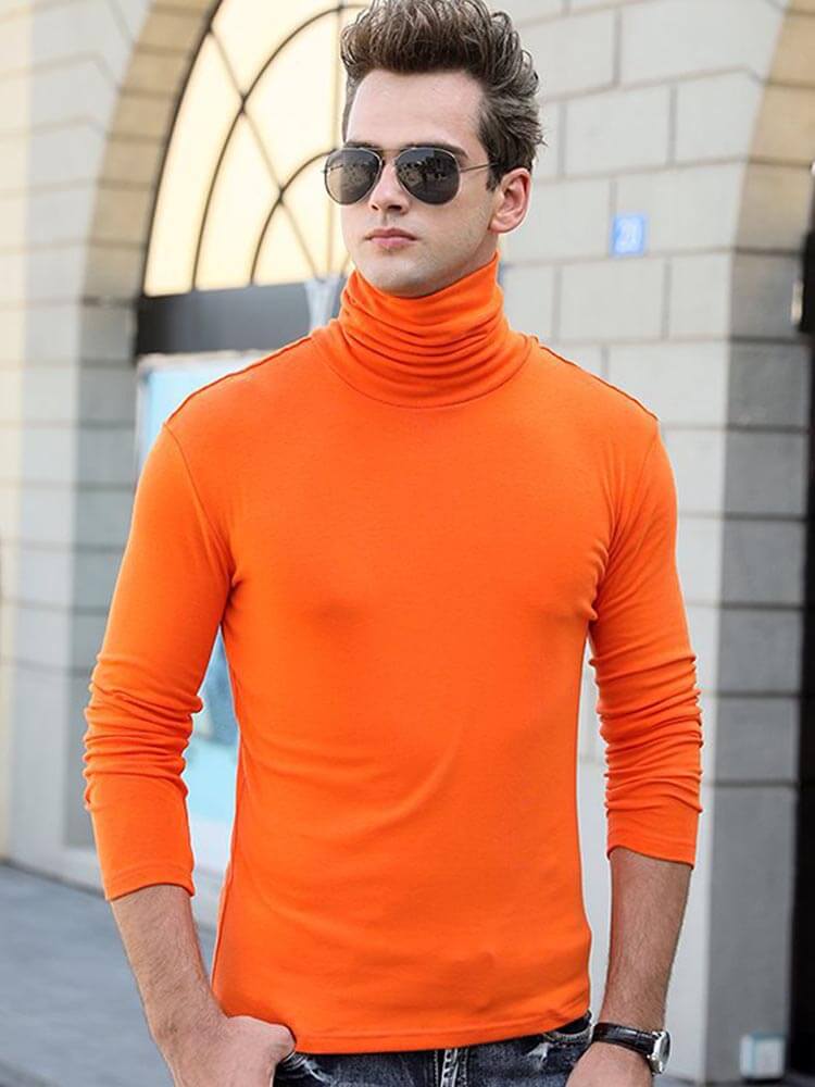 Men's Elastic Slim High Collar Solid Bottoming Shirt
